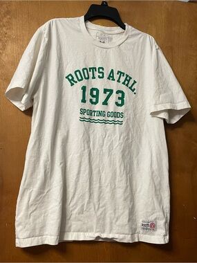 Roots Canada White Tee with Green Lettering